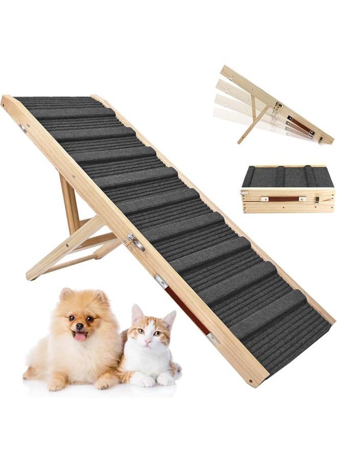 L&E Adjustable Dog Ramp, Wooden Folding Portable Pet Ramp, Rated for 30 LBS, 83cm/32.6" Long and Adjustable from 25.4cm/10" to 48.26cm/19" with Non-Slip Traction Mat, Dog Step for Bed  - Image 1