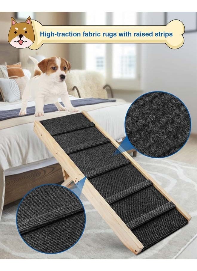 L&E Adjustable Dog Ramp, Wooden Folding Portable Pet Ramp, Rated for 30 LBS, 83cm/32.6" Long and Adjustable from 25.4cm/10" to 48.26cm/19" with Non-Slip Traction Mat, Dog Step for Bed  - Image 5