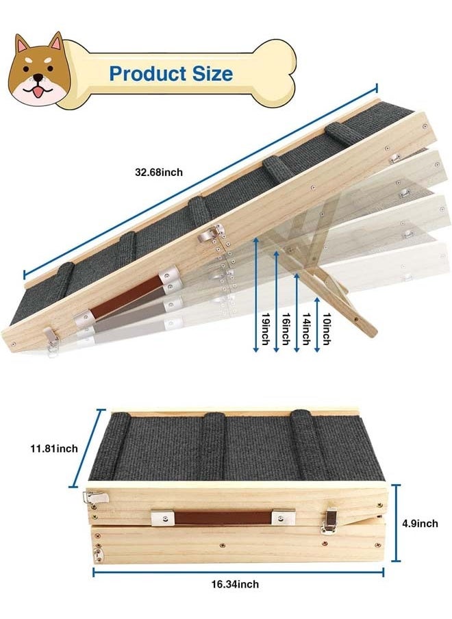 L&E Adjustable Dog Ramp, Wooden Folding Portable Pet Ramp, Rated for 30 LBS, 83cm/32.6" Long and Adjustable from 25.4cm/10" to 48.26cm/19" with Non-Slip Traction Mat, Dog Step for Bed  - Image 2