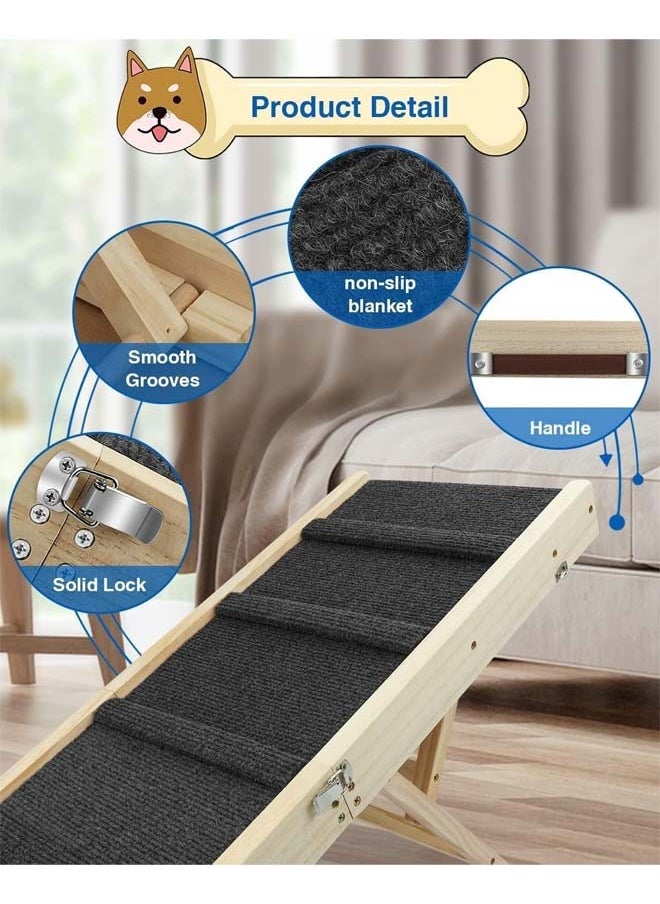 L&E Adjustable Dog Ramp, Wooden Folding Portable Pet Ramp, Rated for 30 LBS, 83cm/32.6" Long and Adjustable from 25.4cm/10" to 48.26cm/19" with Non-Slip Traction Mat, Dog Step for Bed  - Image 3