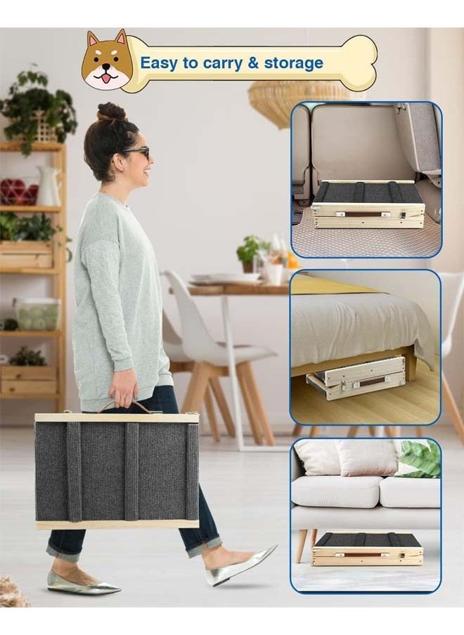 L&E Adjustable Dog Ramp, Wooden Folding Portable Pet Ramp, Rated for 30 LBS, 83cm/32.6" Long and Adjustable from 25.4cm/10" to 48.26cm/19" with Non-Slip Traction Mat, Dog Step for Bed  - Image 4