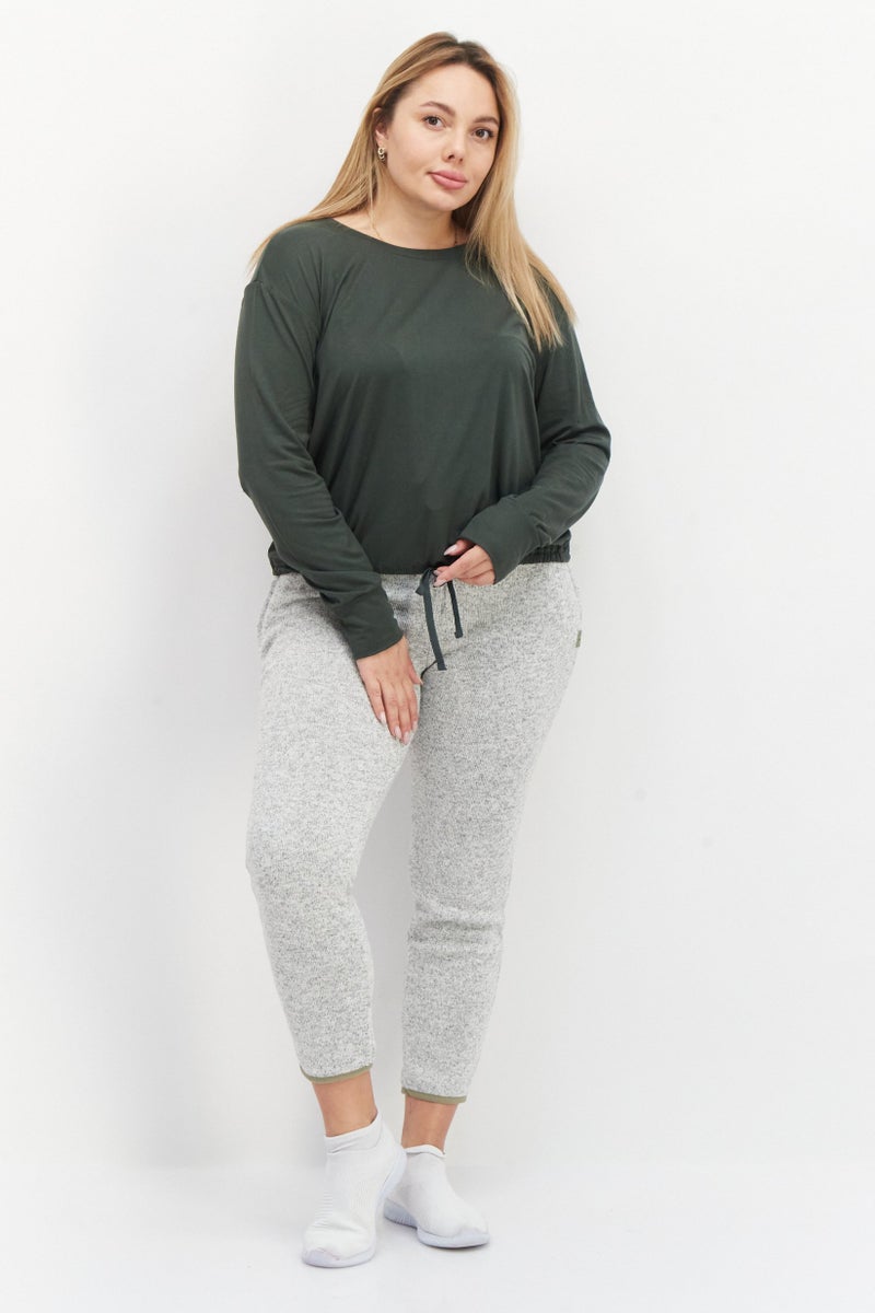 Fit Collective سويت شيرت قصير بسيط بياقة دائرية للنساء، زيتوني داكن - Image 3