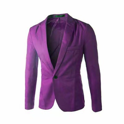 Cross-border Foreign Trade Fashion Mens Casual Single-breasted Small Suit Korean Style Youth Slim-fit Solid Color Non-ironing Suit Jacket Purple 