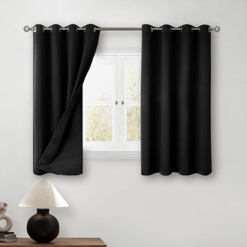 BGment Short 100% Blackout Curtains for Bedroom  Thermal Insulated Energy Efficiency Noise Reducing Grommet Curtains 54 Inch Length with Liner for Small Window 2 Panels Each 46 Inch Wide  Black - Image 1