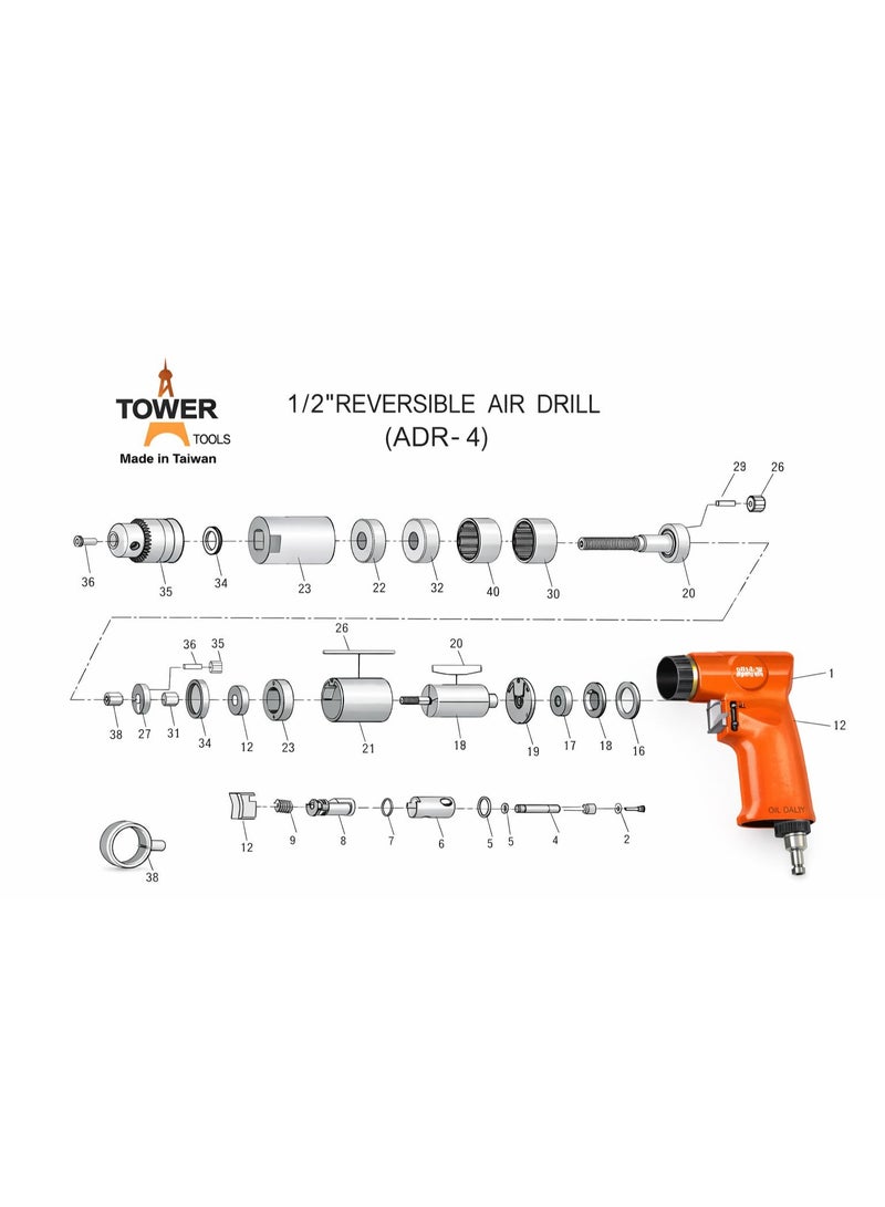 Tower tools 13mm (1/2”) Reversible Air Drill – High Quality Taiwan Made - Image 3