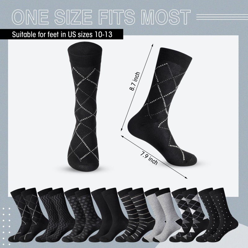 Funnysoft 24 Pair Mens Dress Socks Breathable Comfort Classic Patterns Black Crew Calf Socks Business Crew Socks for Men - Image 3
