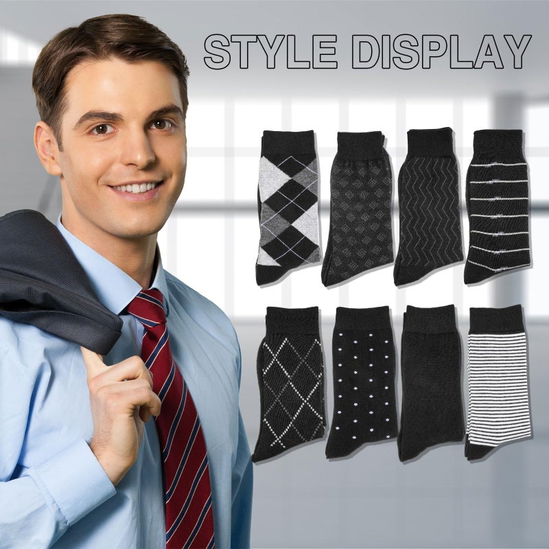 Funnysoft 24 Pair Mens Dress Socks Breathable Comfort Classic Patterns Black Crew Calf Socks Business Crew Socks for Men - Image 4