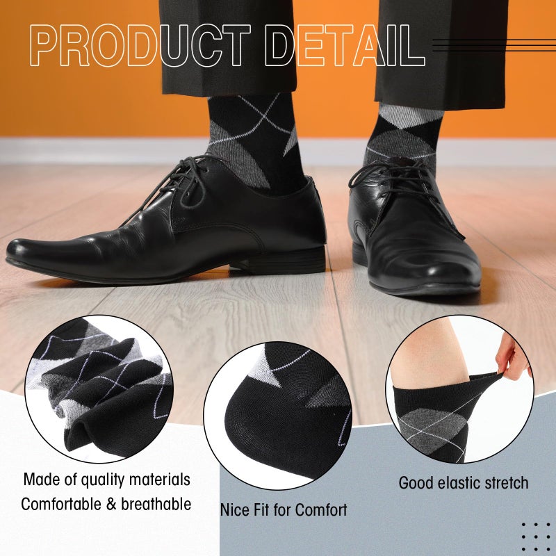 Funnysoft 24 Pair Mens Dress Socks Breathable Comfort Classic Patterns Black Crew Calf Socks Business Crew Socks for Men - Image 5