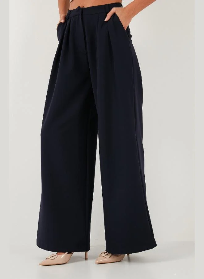 Lela  Lela Pile Detail Wide Leg High Waist Wide Leg Trousers Women's Pants 6522016 for Women | Best Price UAE