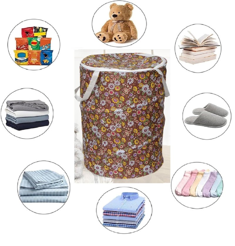 Winner 19 L Multicolor Polyester Floral Print Round Folding Laundry Bag 36 x 42 Brown  - Image 4