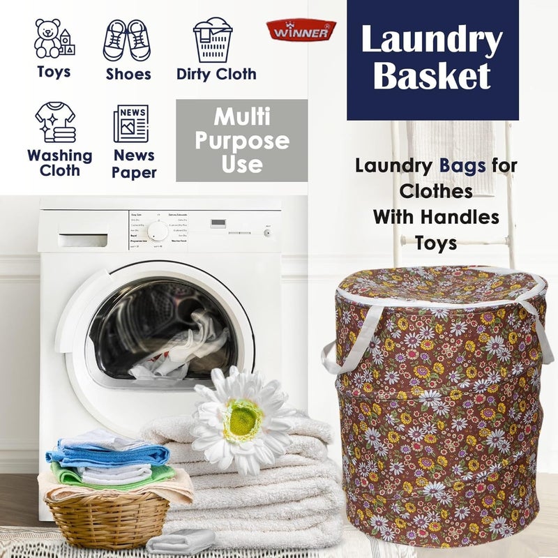 Winner 19 L Multicolor Polyester Floral Print Round Folding Laundry Bag 36 x 42 Brown  - Image 2