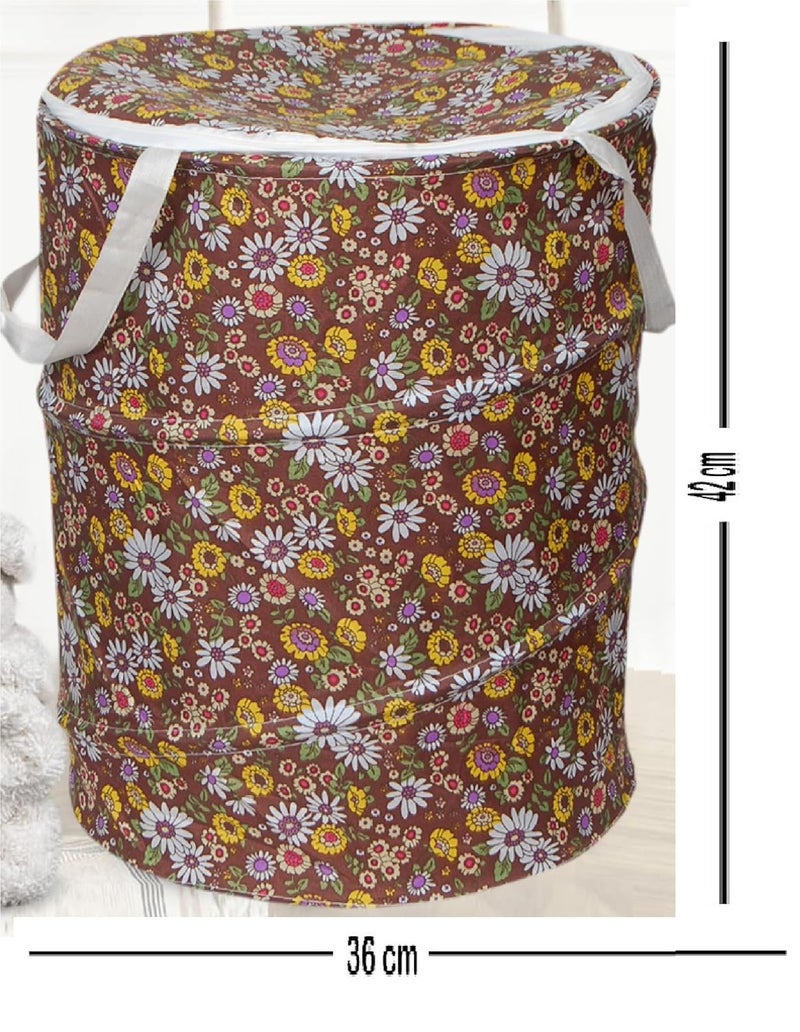 Winner 19 L Multicolor Polyester Floral Print Round Folding Laundry Bag 36 x 42 Brown  - Image 3