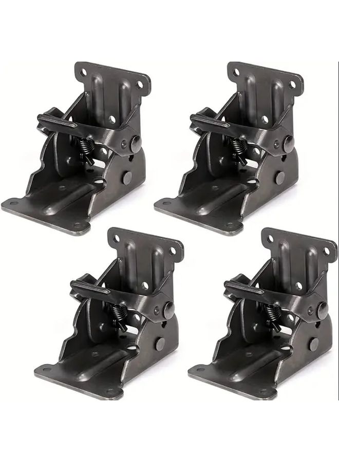 4pcs Heavy Duty Steel Folding Brackets With Self Locking Hinge 500lb Capacity Black Powder Coated Finish Brushed Texture Including 40 Screws For Table Legs Bed Frame Workbench DIY Projects - Image 1