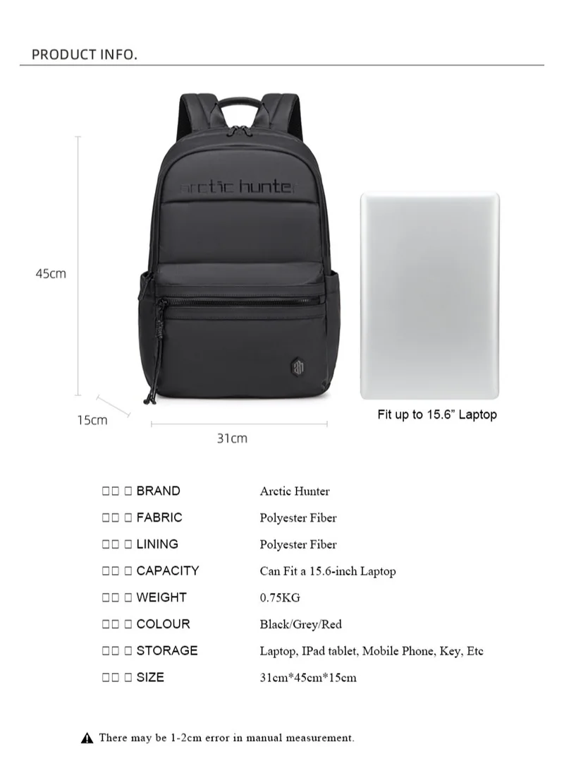 ARCTIC HUNTER Premium Laptop Shoulder Backpack Water/Scratch Resistant Daypack for Men and Women B00536 Black
