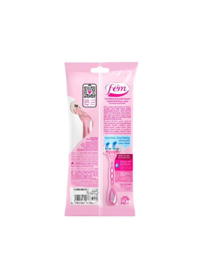 FEM Triple Blade Disposable Razors – (4+1 Razors) | Anti-Cut Design | Pivotable Head for Precision Shaving | Enriched with Aloe Vera for Soothing Skin | Triple Blade Design for Smooth Skin | Non-Slip Comfort Grip - Image 2