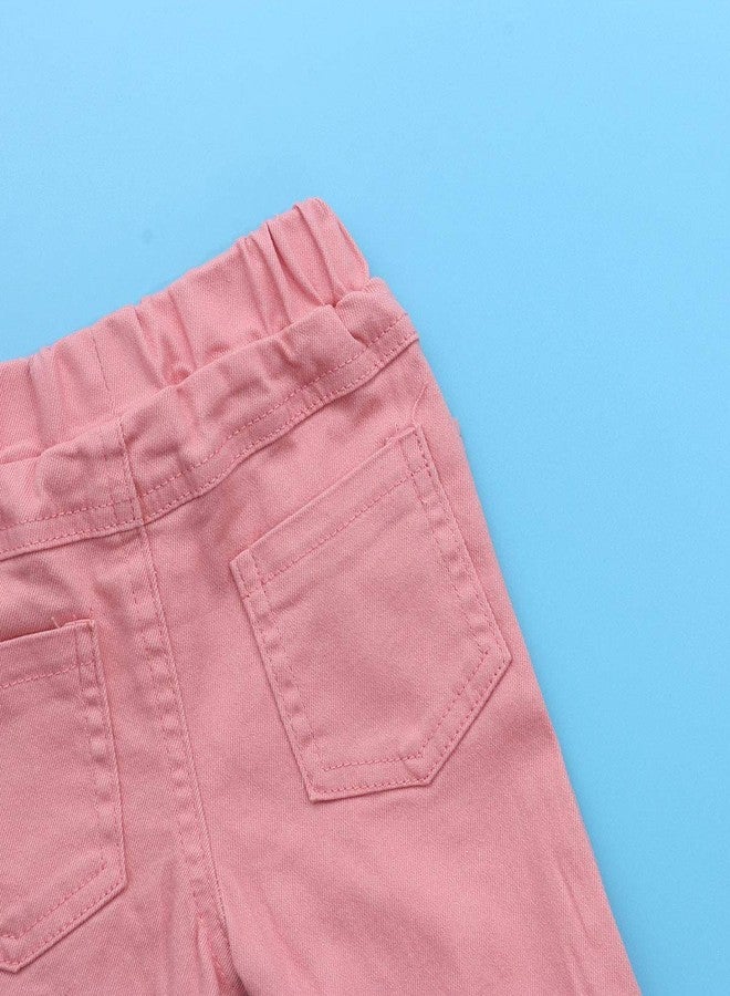 ICECTR Toddler Baby Girls Kid Flared Denim Pants Ruffled Wide Legs Ripped Jeans High Waist Bell Bottoms Casual Outfit (Pink, 1-2T), Pink, 12-24 Months - Image 4