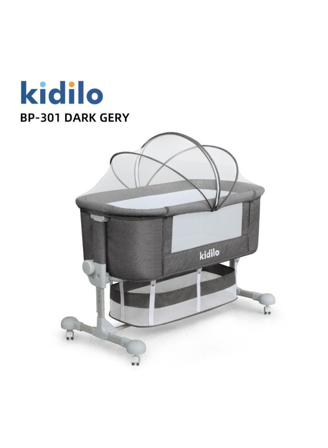 Kidilo Multifunctional Baby Bed with Anti-Mosquito Net, Wheels & Adjustable Height - code BP-301 - Image 1