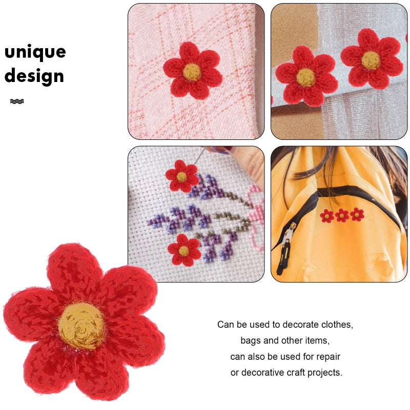 Red Yarn Flower Sewing Appliques DIY Craft Patches For Clothing Bags Shoes Decoration - Image 4