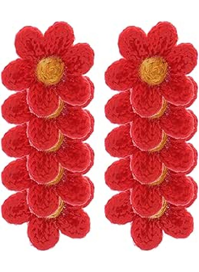 Red Yarn Flower Sewing Appliques DIY Craft Patches For Clothing Bags Shoes Decoration - Image 1