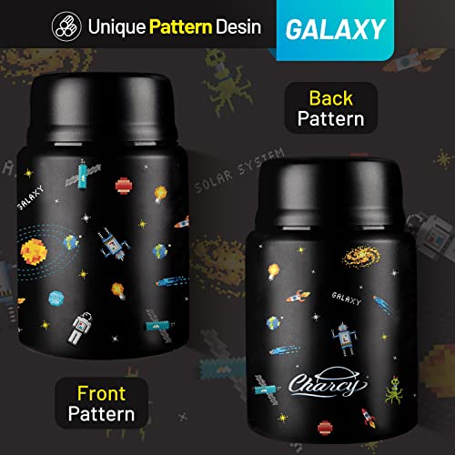 Charcy 17oz Thermo for Hot Food, Soup Thermo Food Container for Lunch Box with Folding Spoon ZB - Black Pixel Space - Image 2