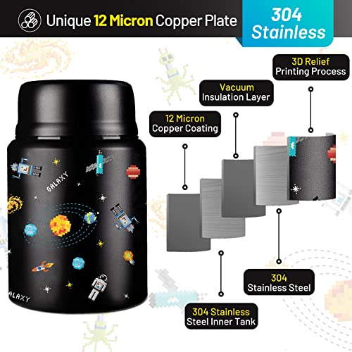 Charcy 17oz Thermo for Hot Food, Soup Thermo Food Container for Lunch Box with Folding Spoon ZB - Black Pixel Space - Image 3