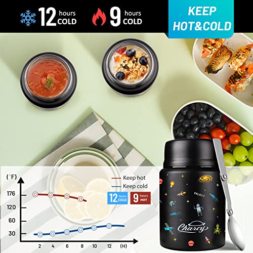 Charcy 17oz Thermo for Hot Food, Soup Thermo Food Container for Lunch Box with Folding Spoon ZB - Black Pixel Space - Image 4