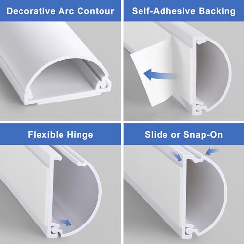 ZhiYo Cord Hider 42.5in(3X L14.2in), Cable Hider for 2-4 Cords, Cord Covers for Wires on Wall, Wire Covers for Cords Wall Mount TV, Cable Raceway White, W1.4in x H0.7in - Image 3