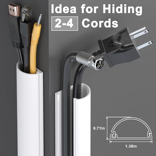 ZhiYo Cord Hider 42.5in(3X L14.2in), Cable Hider for 2-4 Cords, Cord Covers for Wires on Wall, Wire Covers for Cords Wall Mount TV, Cable Raceway White, W1.4in x H0.7in - Image 2