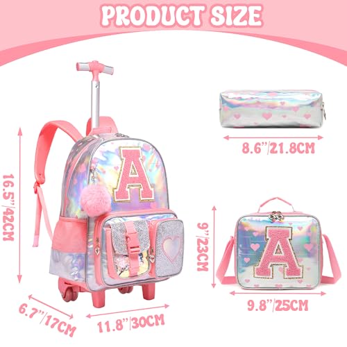 Meetbelify Rolling Backpack for Girls Backpack with Wheels for Elementary Student Kids School Bag with Lunch Box Pencil Case for Girls Ages 6-8 Years Old Purple - Image 2