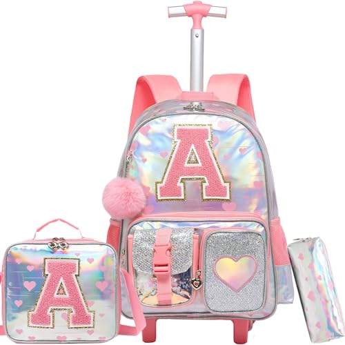 Meetbelify Rolling Backpack for Girls Backpack with Wheels for Elementary Student Kids School Bag with Lunch Box Pencil Case for Girls Ages 6-8 Years Old Purple - Image 1