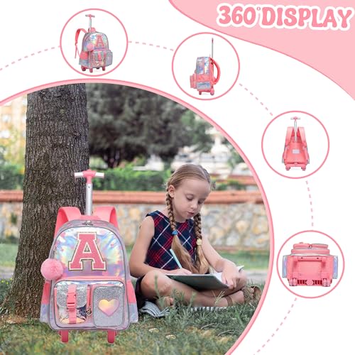 Meetbelify Rolling Backpack for Girls Backpack with Wheels for Elementary Student Kids School Bag with Lunch Box Pencil Case for Girls Ages 6-8 Years Old Purple - Image 3