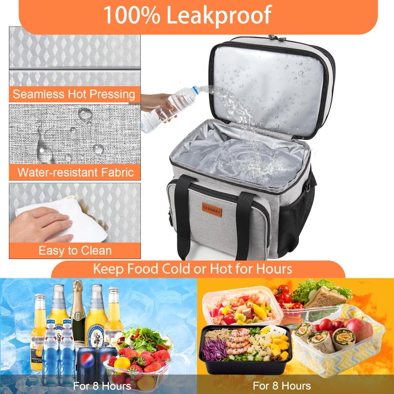 GLENKEY Double Deck Large Lunch Box, Insulated Heavy Duty Lunch Bag Waterproof Leakproof Durable Cooler Bag for Men Women Adults Work Picnic Camping Daytrip,16L,Grey, GLENKEY - Image 5