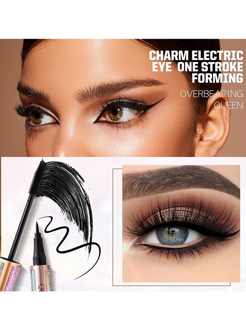 QIC 2 in 1 Eyeliner and Mascara Set Black Liquid Eyeliner Pencil Waterproof Mascara Black Volume and Length Long Lasting Lengthening No Blooming Eyes Makeup Kit - Image 5