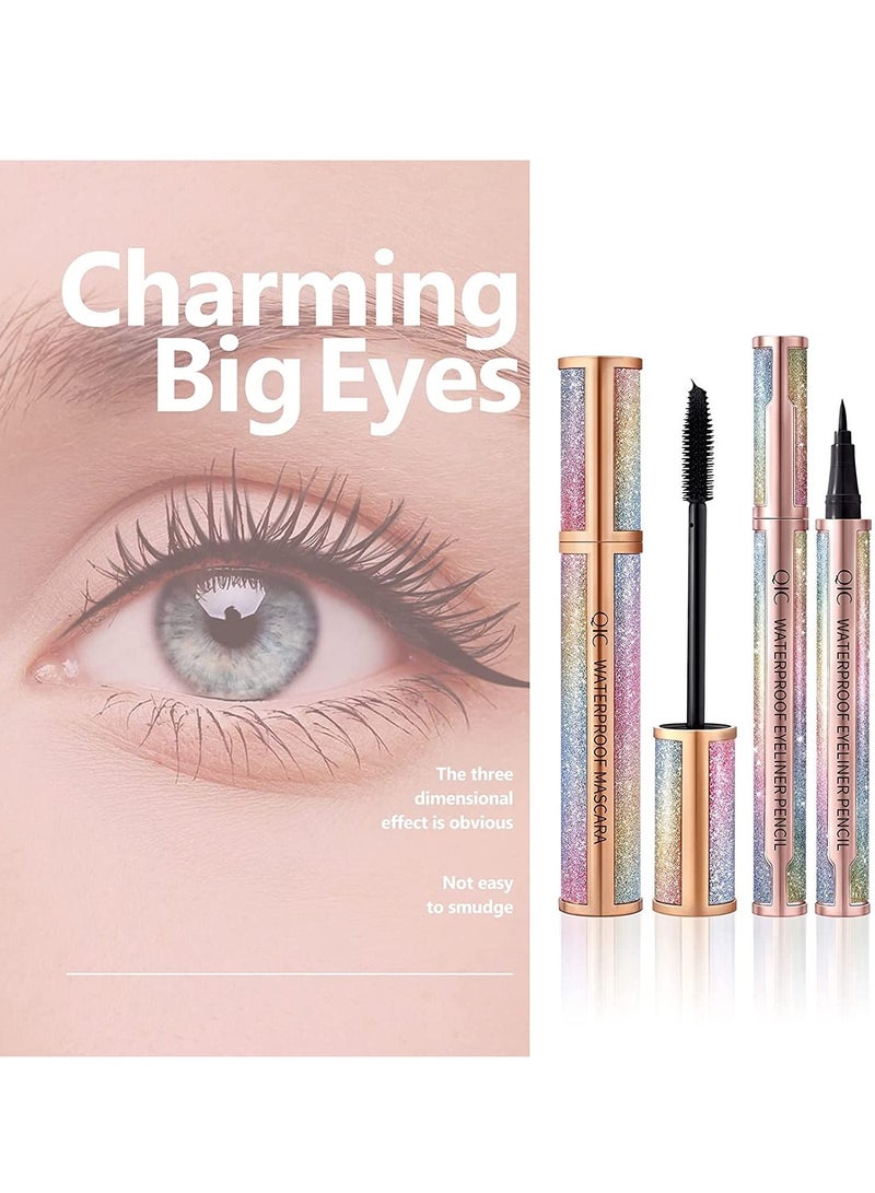QIC 2 in 1 Eyeliner and Mascara Set Black Liquid Eyeliner Pencil Waterproof Mascara Black Volume and Length Long Lasting Lengthening No Blooming Eyes Makeup Kit - Image 4