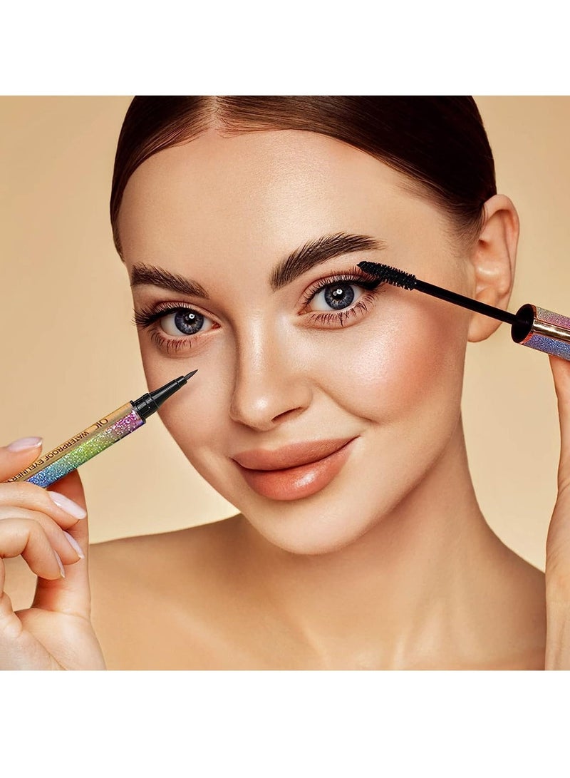 QIC 2 in 1 Eyeliner and Mascara Set Black Liquid Eyeliner Pencil Waterproof Mascara Black Volume and Length Long Lasting Lengthening No Blooming Eyes Makeup Kit - Image 3