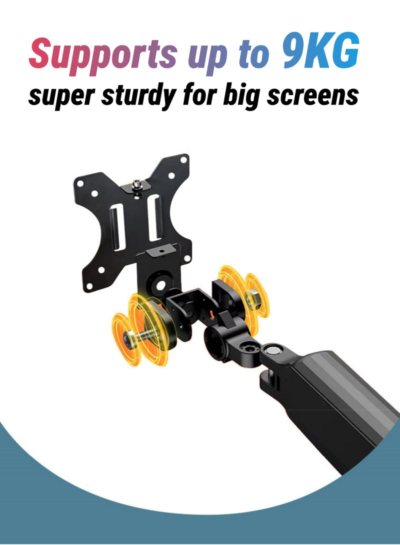 Rock Pow Single Arm Stand Monitor Dest Mount Full Motion Monitor Arm (Holds up  to 9kG) with Gas Spring for 17 to 32 Inch LCD LED Computer Monitor - Image 3