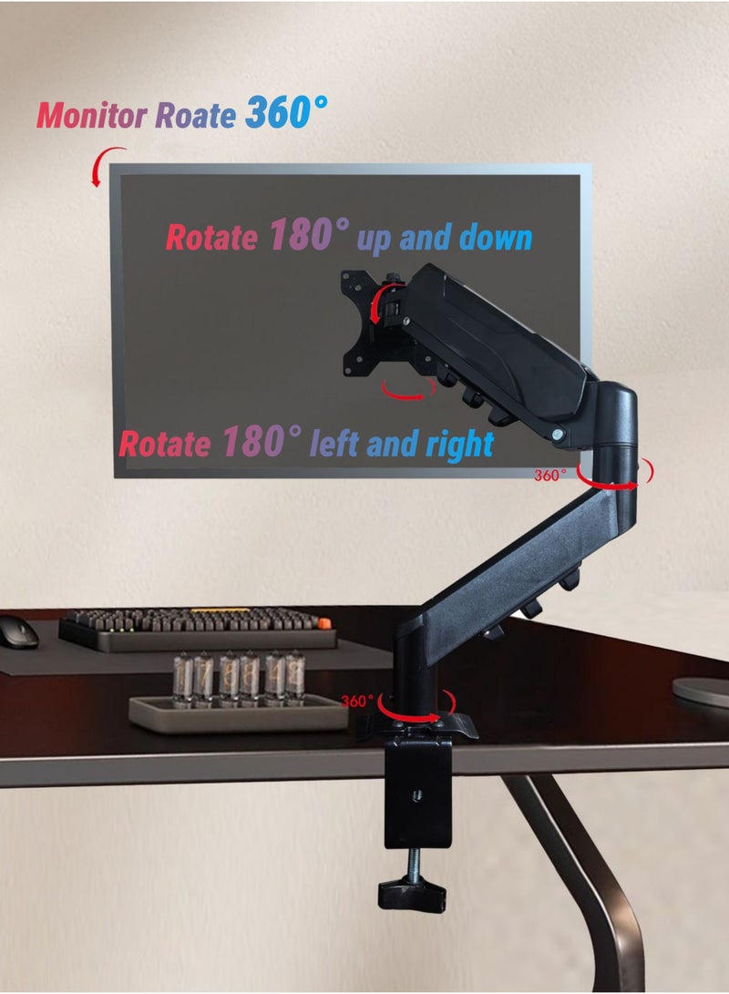 Rock Pow Single Arm Stand Monitor Dest Mount Full Motion Monitor Arm (Holds up  to 9kG) with Gas Spring for 17 to 32 Inch LCD LED Computer Monitor - Image 2
