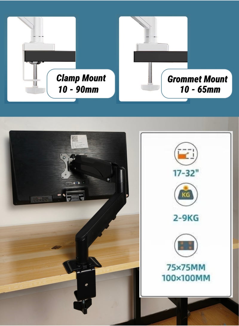 Rock Pow Single Arm Stand Monitor Dest Mount Full Motion Monitor Arm (Holds up  to 9kG) with Gas Spring for 17 to 32 Inch LCD LED Computer Monitor - Image 5