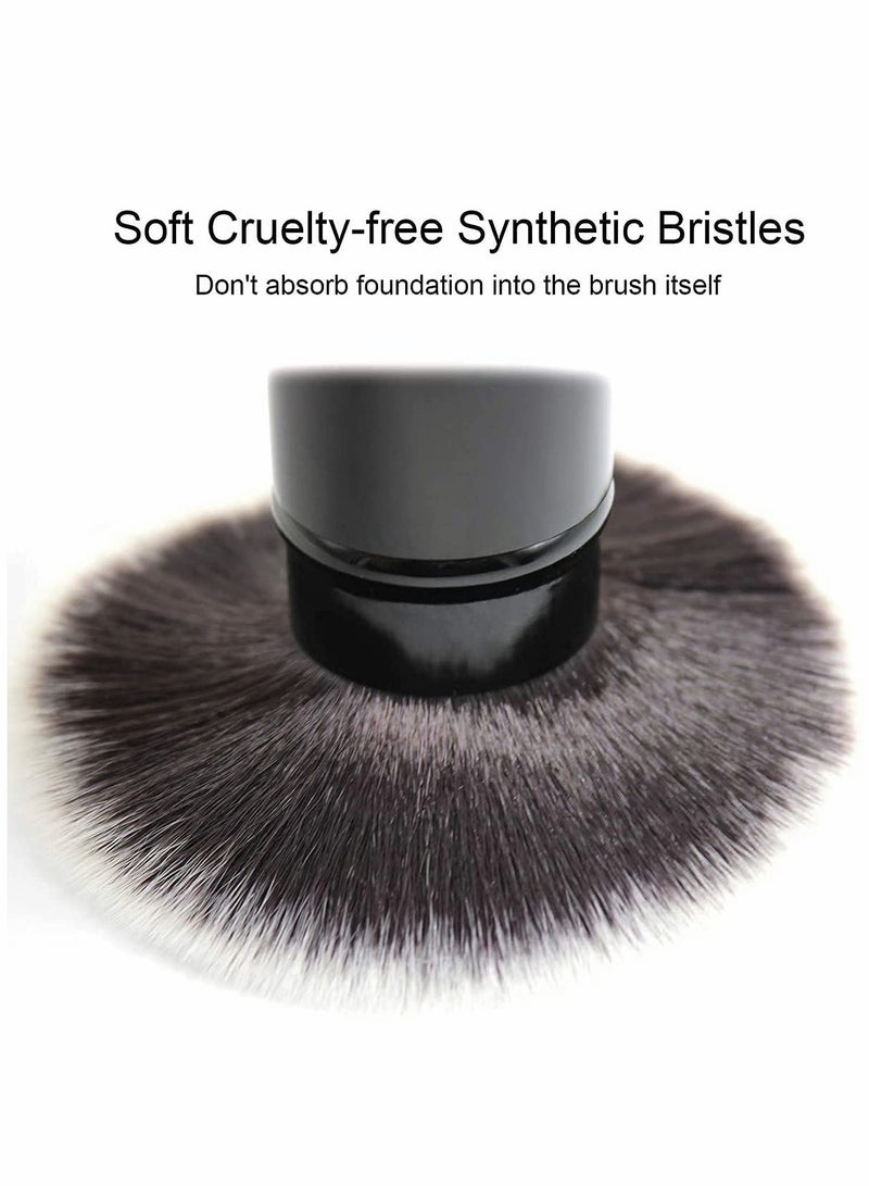 Blush Brush Artificial Wool Portable Face Powder Brush with Cover, Professional Retractable Flat Top Liquid Powder Foundation Brush for Blending Liquid - Image 3