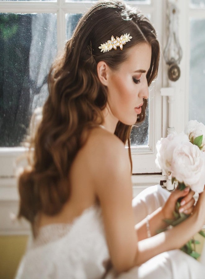 DOPENSPI 2PCS Gold Hair Clips, Gold Barrettes for Women Rhinestone Hair Barrettes Crystal Fancy Hairs Accessories for Brides Bridesmaid Wedding Prom Party Daily - Image 4