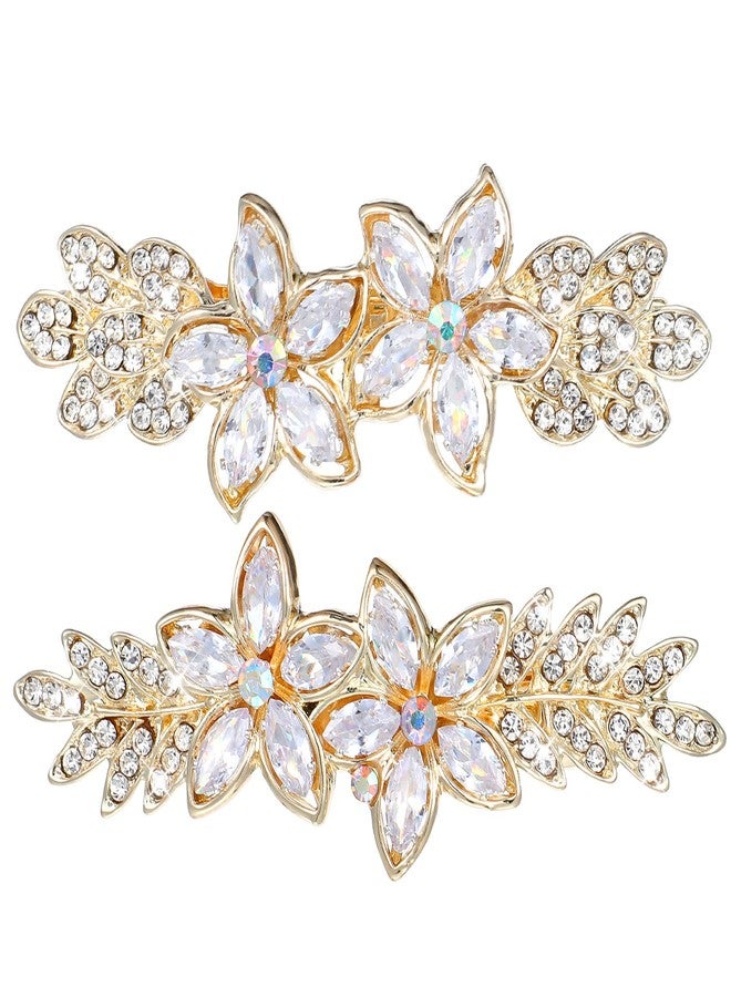 DOPENSPI 2PCS Gold Hair Clips, Gold Barrettes for Women Rhinestone Hair Barrettes Crystal Fancy Hairs Accessories for Brides Bridesmaid Wedding Prom Party Daily - Image 1