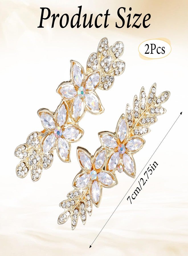 DOPENSPI 2PCS Gold Hair Clips, Gold Barrettes for Women Rhinestone Hair Barrettes Crystal Fancy Hairs Accessories for Brides Bridesmaid Wedding Prom Party Daily - Image 2