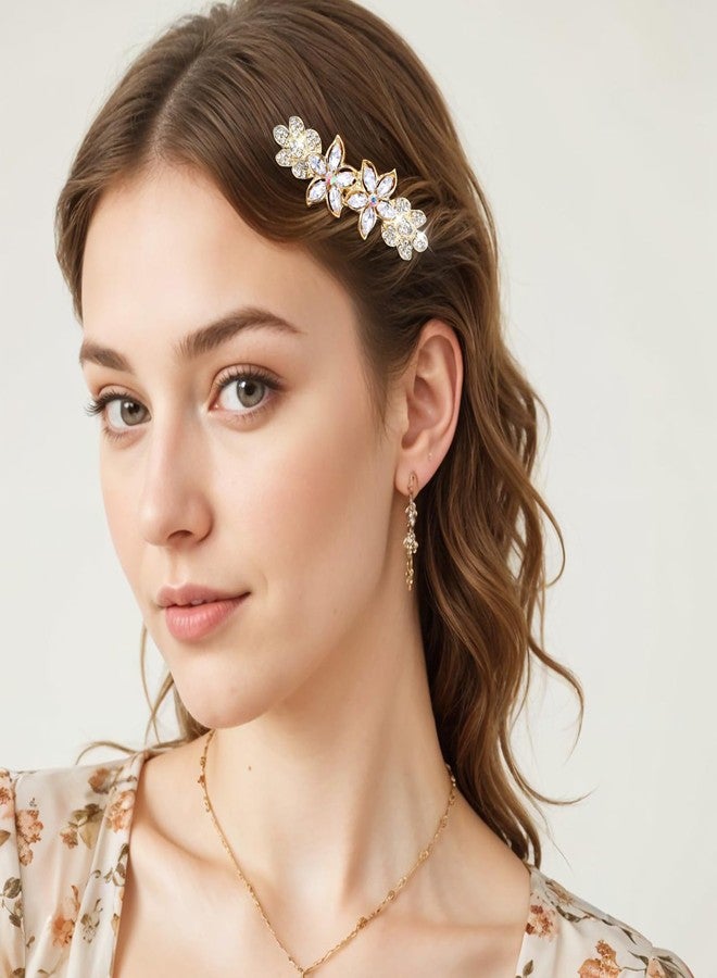 DOPENSPI 2PCS Gold Hair Clips, Gold Barrettes for Women Rhinestone Hair Barrettes Crystal Fancy Hairs Accessories for Brides Bridesmaid Wedding Prom Party Daily - Image 3