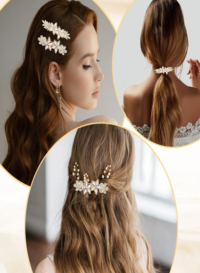 DOPENSPI 2PCS Gold Hair Clips, Gold Barrettes for Women Rhinestone Hair Barrettes Crystal Fancy Hairs Accessories for Brides Bridesmaid Wedding Prom Party Daily - Image 5