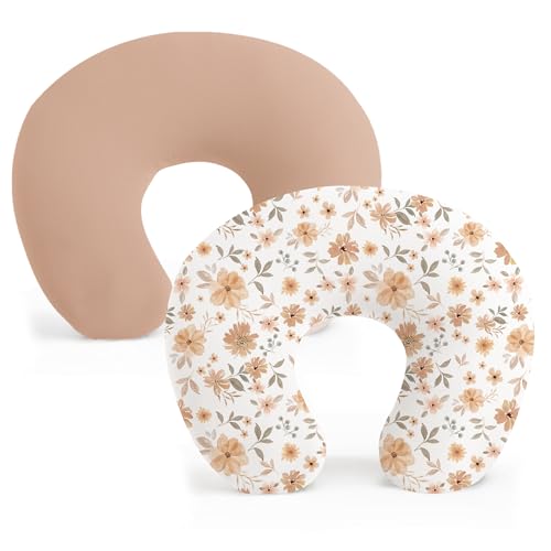 Konssy 2 Pack Nursing Pillow Covers Stretchy and Soft Nursing Cover for Breastfeeding Pillows Pillow Slipcover for Baby Girls Boys Newborn BeigeWatercolourFlower - Image 1
