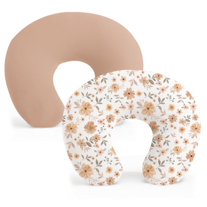 Konssy 2 Pack Nursing Pillow Covers Stretchy and Soft Nursing Cover for Breastfeeding Pillows Pillow Slipcover for Baby Girls Boys Newborn BeigeWatercolourFlower - Image 2