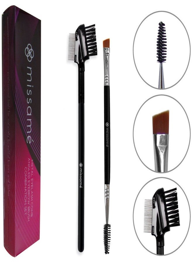 Missamé Metal Teeth Eyelash Comb and Duo End Angled Eyebrow Brush with Spoolie, Best To Define Mascara, Eye Brow Powder Makeup and Lash Extension - Image 1
