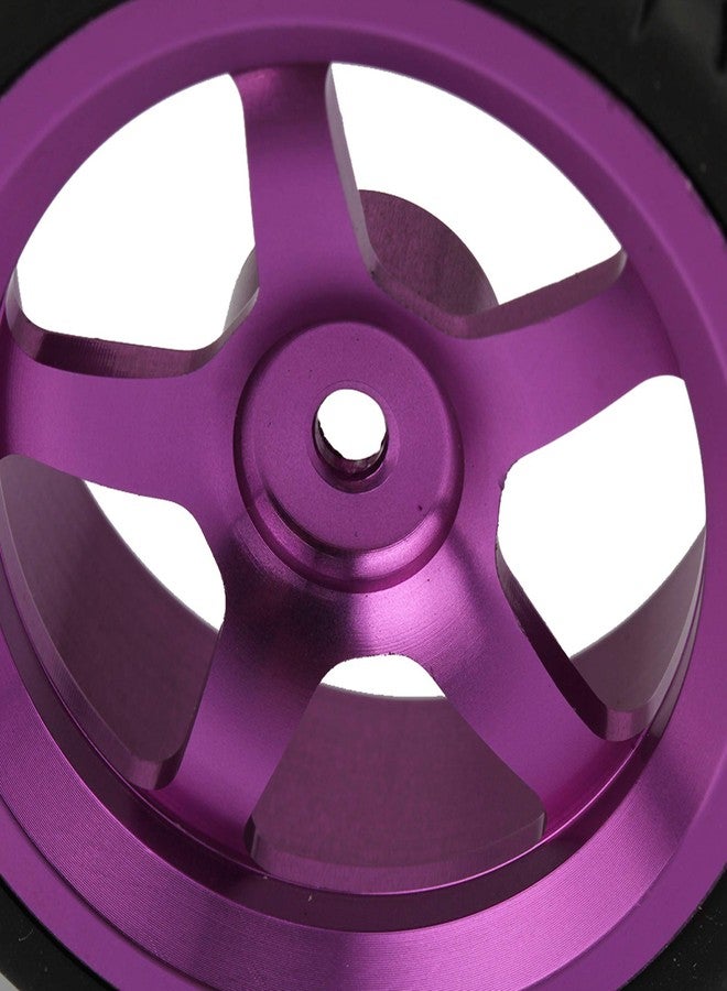 Mxfans RC 1:10 On-Road Racing Car Plastic Drift Tires with Purple Aluminum Alloy 5-Spoke Wheel Rim Set of 4 - Image 4