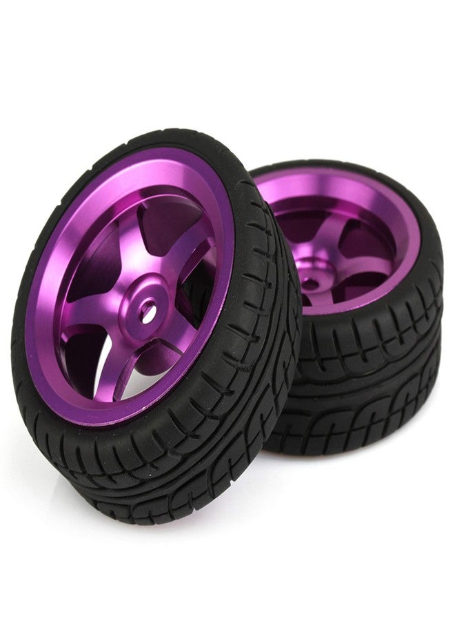 Mxfans RC 1:10 On-Road Racing Car Plastic Drift Tires with Purple Aluminum Alloy 5-Spoke Wheel Rim Set of 4 - Image 2