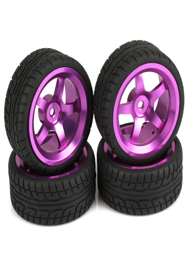 Mxfans RC 1:10 On-Road Racing Car Plastic Drift Tires with Purple Aluminum Alloy 5-Spoke Wheel Rim Set of 4 - Image 1